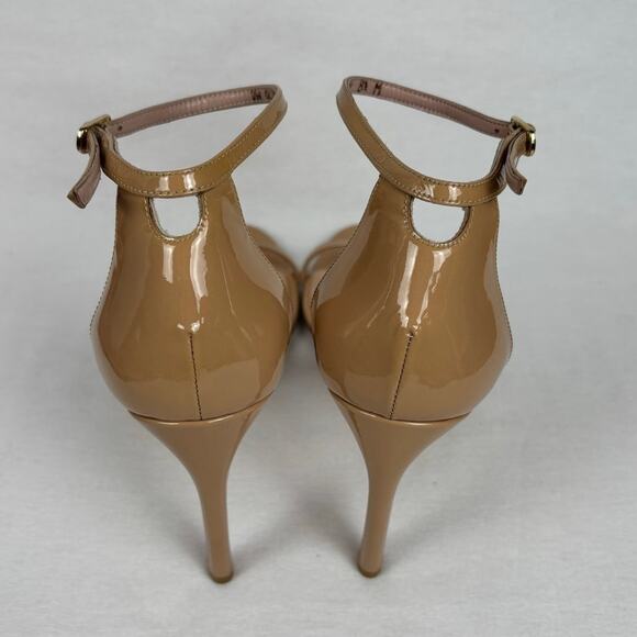 Stuart Weitzman Nudistsong Stiletto Ankle Wrap patent Leather Heels 8.5 Nude - Picture 6 of 12